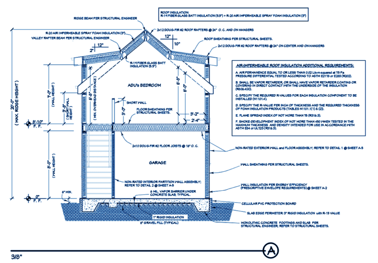 A sectional cut derived from a floor plan drafting services.