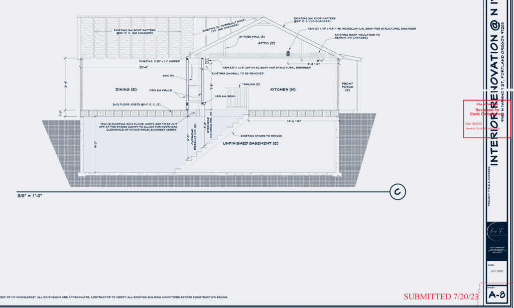 BDS red seal approval for interior remodel plans in Portland at 9940 NE Ivanhoe St