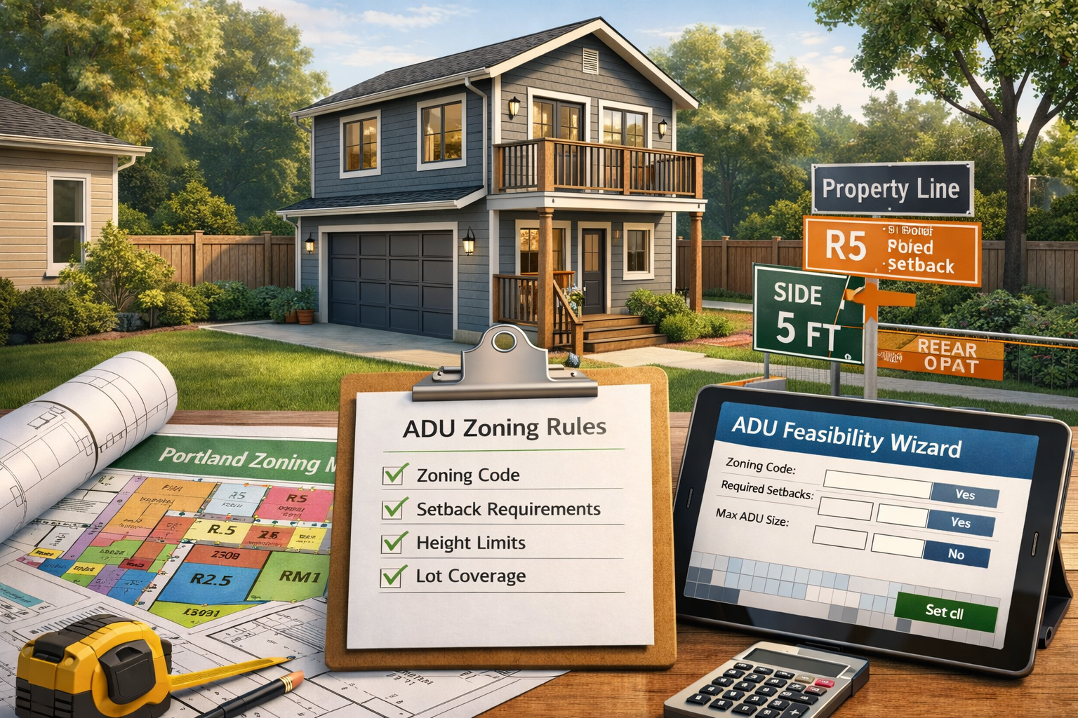 ADU zoning Portland – two-story ADU with garage and feasibility analysis