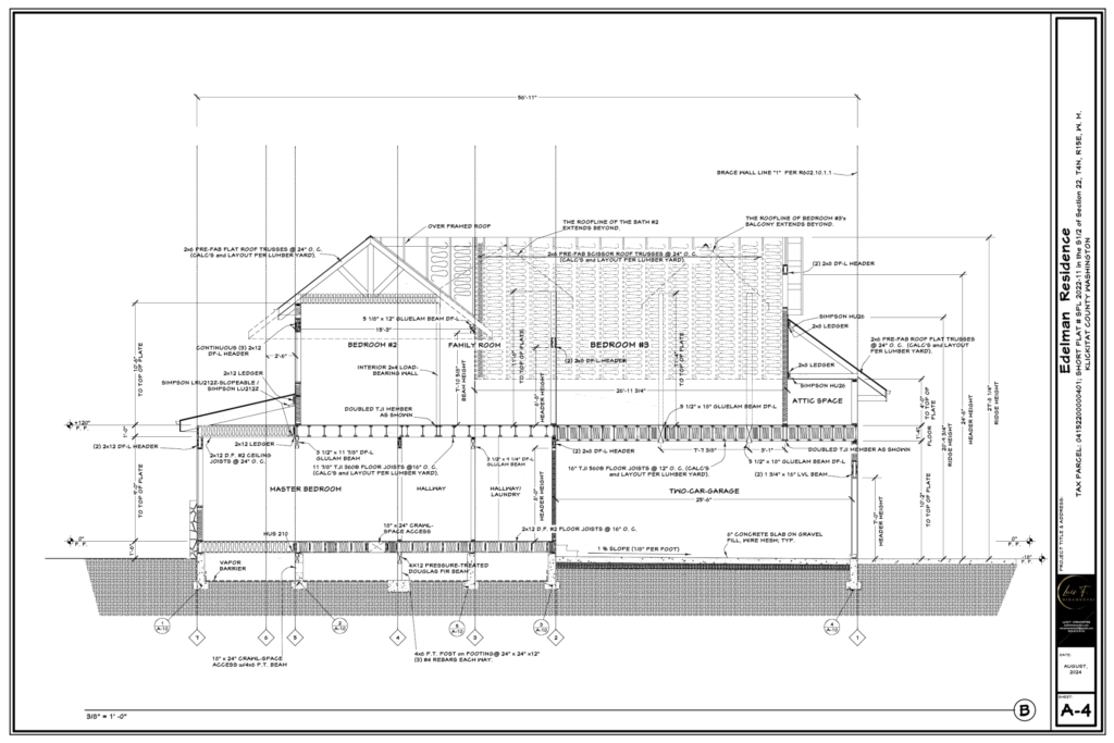 Two-story new home permit drawings using prescriptive lateral design in Klickitat County, Washington